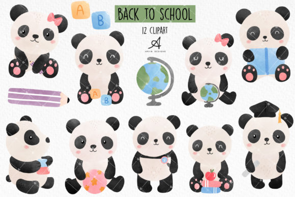 Back to School Panda Clipart