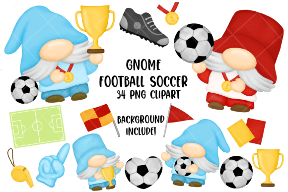 Gnome Football Soccer Clipart Bundle Png