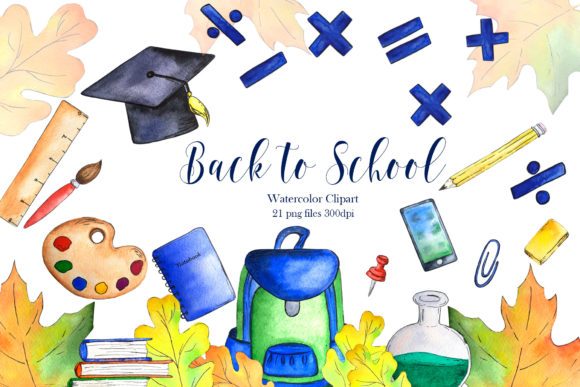 School Clipart, Back to School Clipart and Hand Painted Watercolor Clipart – School Clipart