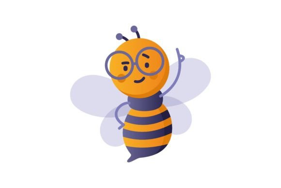 Smart Bee in Glasses Raised Up Hand with: A Symbol of Learning and Innovation